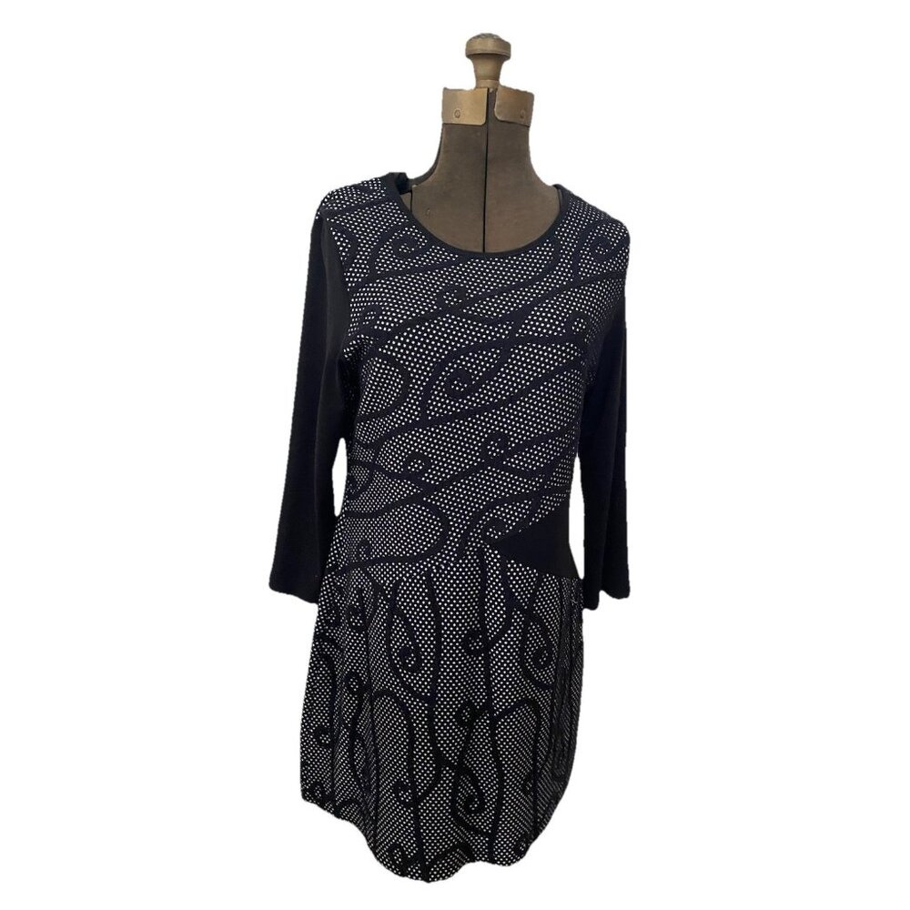 Papillon Blanc Dress Geometric Knit Design Black White Stretch Small
